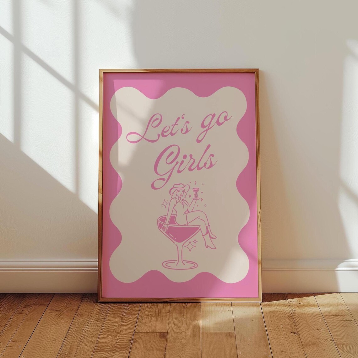 Let's Go Girls Cowgirl Sitting in a Cocktail Glass Pink Poster