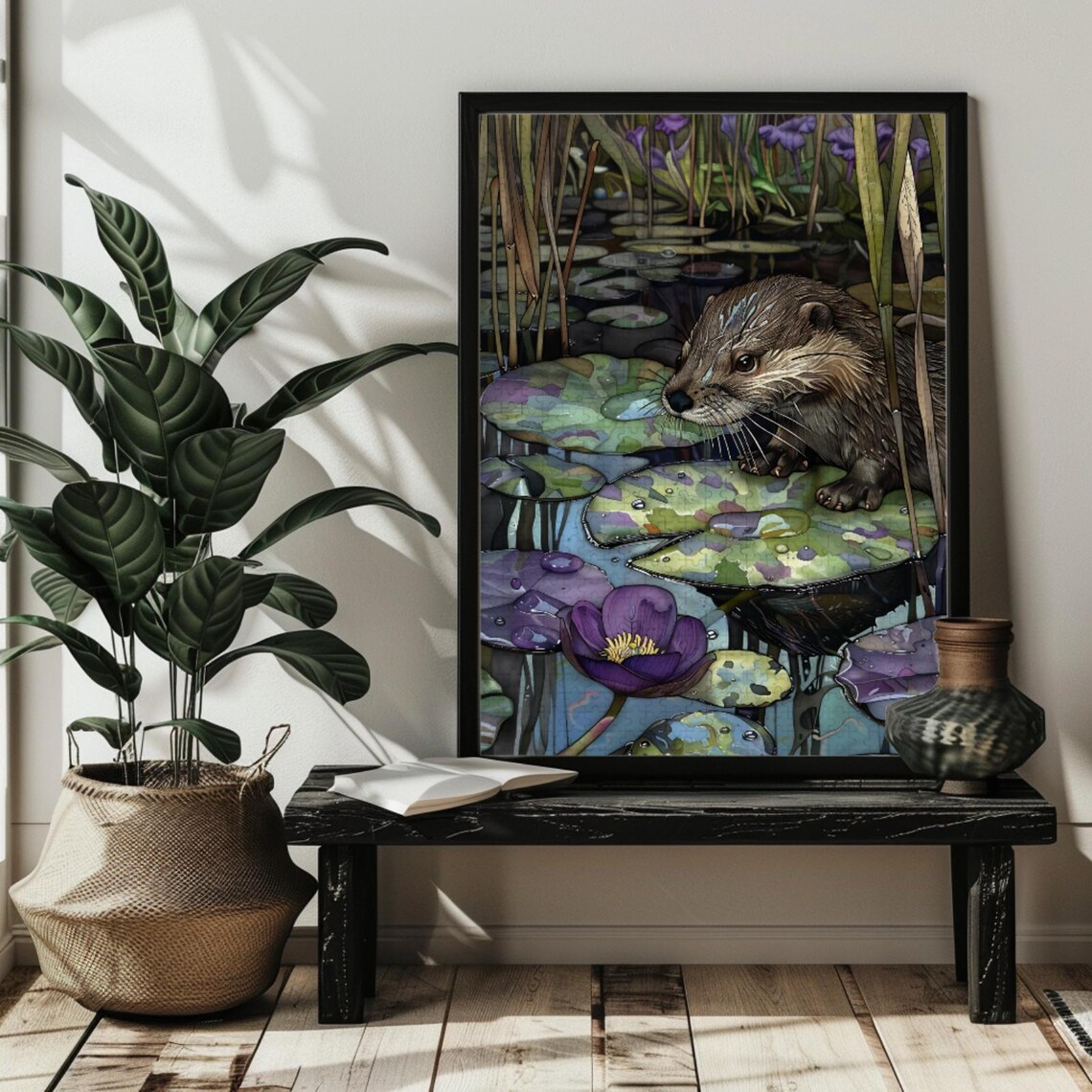 Stained Glass Otter, William Morris Style Art Print - Image 2