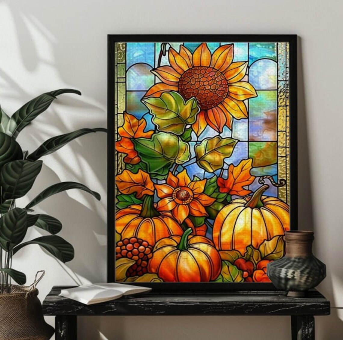 Stained Glass Fall Pumpkin Harvest Puzzle Art - Image 3