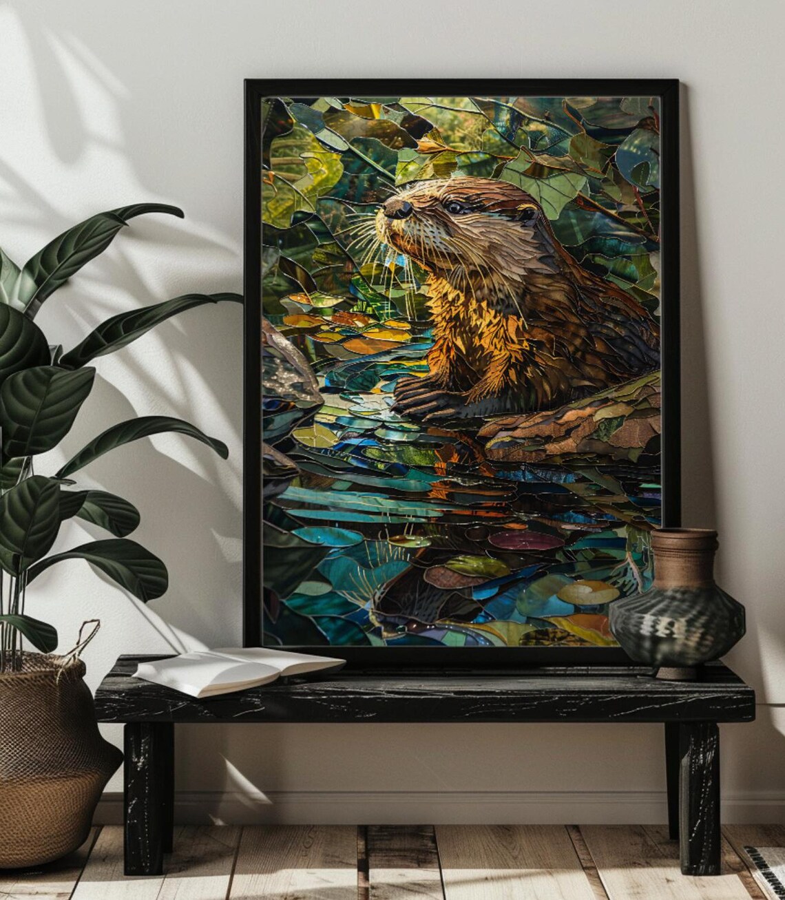 Stained Glass Otter, William Morris Style Art Print - Image 4