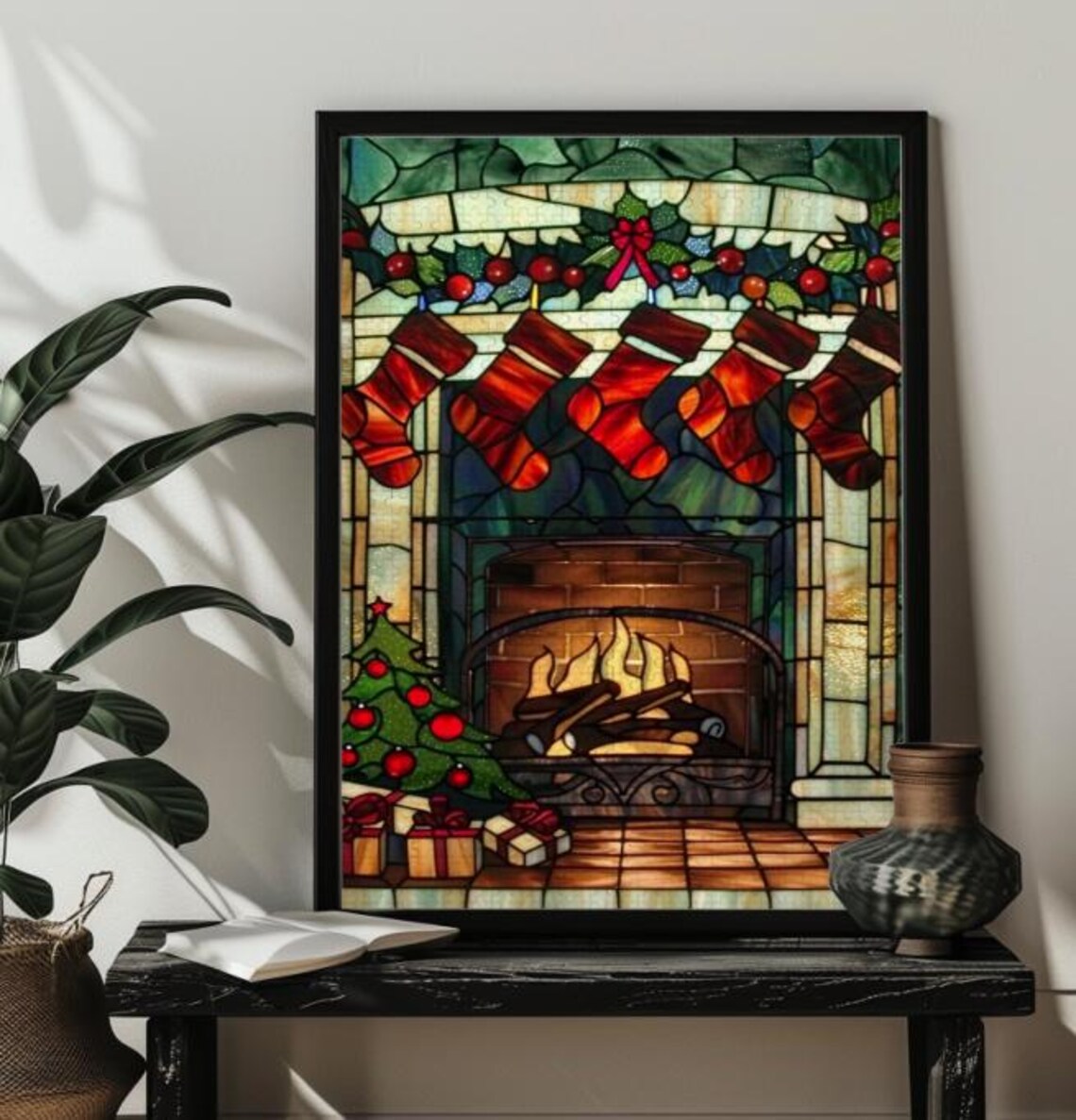 Stained Glass Christmas Fireplace With Stockings Jigsaw Puzzle Gift 2003005001000 Wood Christmas Puzzles Art Decorxmas Family Puzzle - Image 4