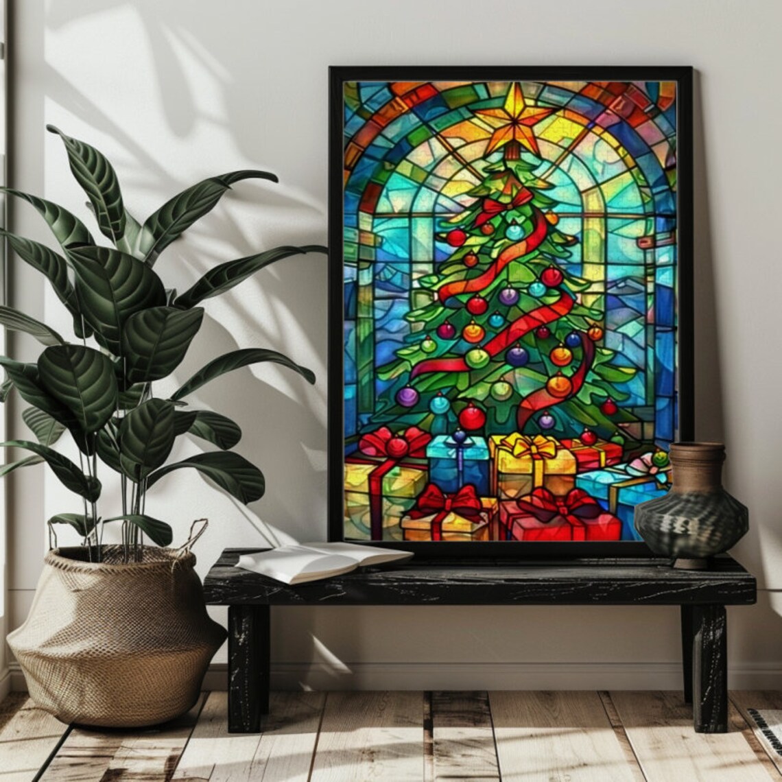 Stained Glass Christmas Tree Holiday Art Print
