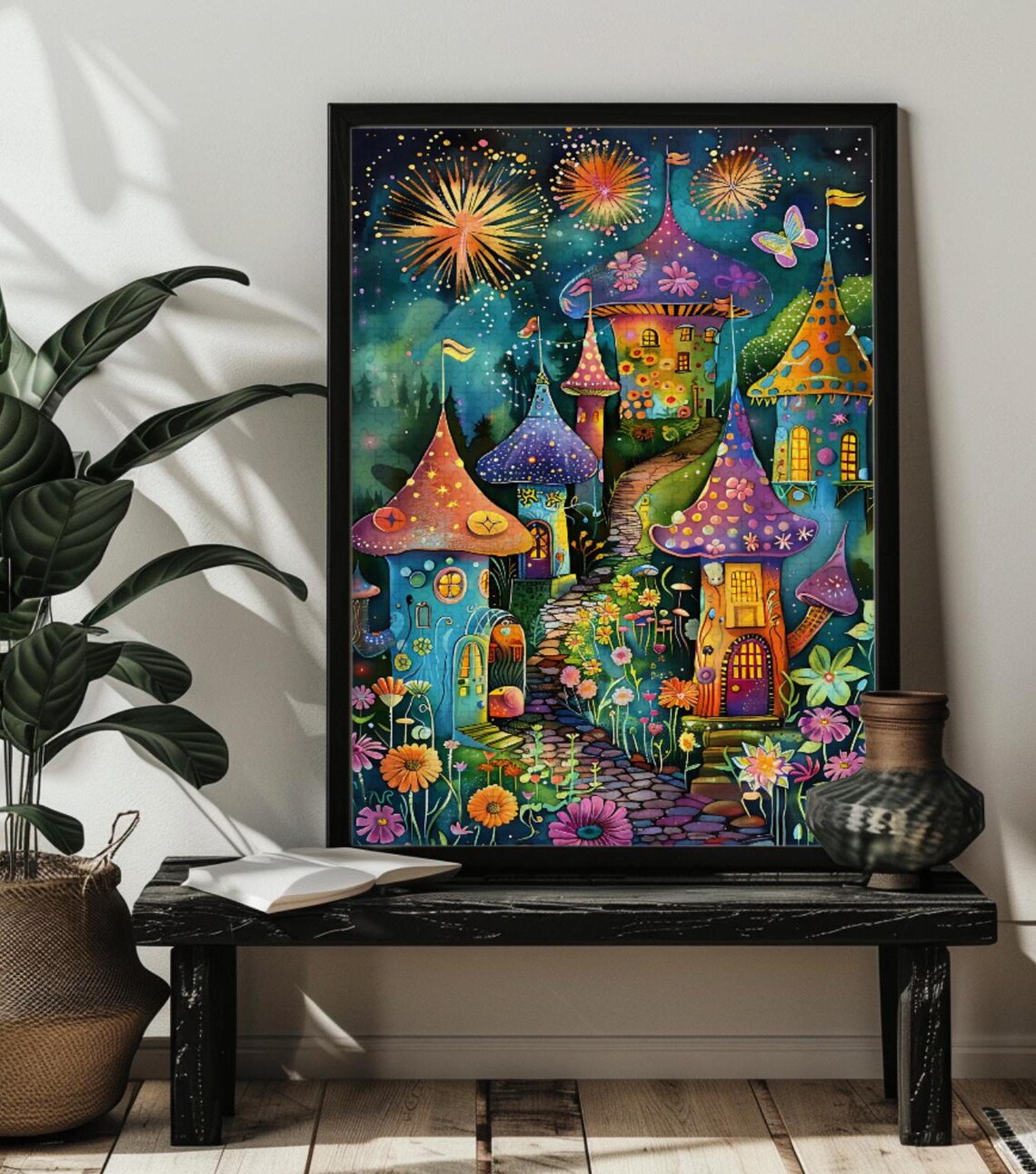 Whimsical Mushroom House Christmas Puzzle, Van Gogh-Inspired - Image 4