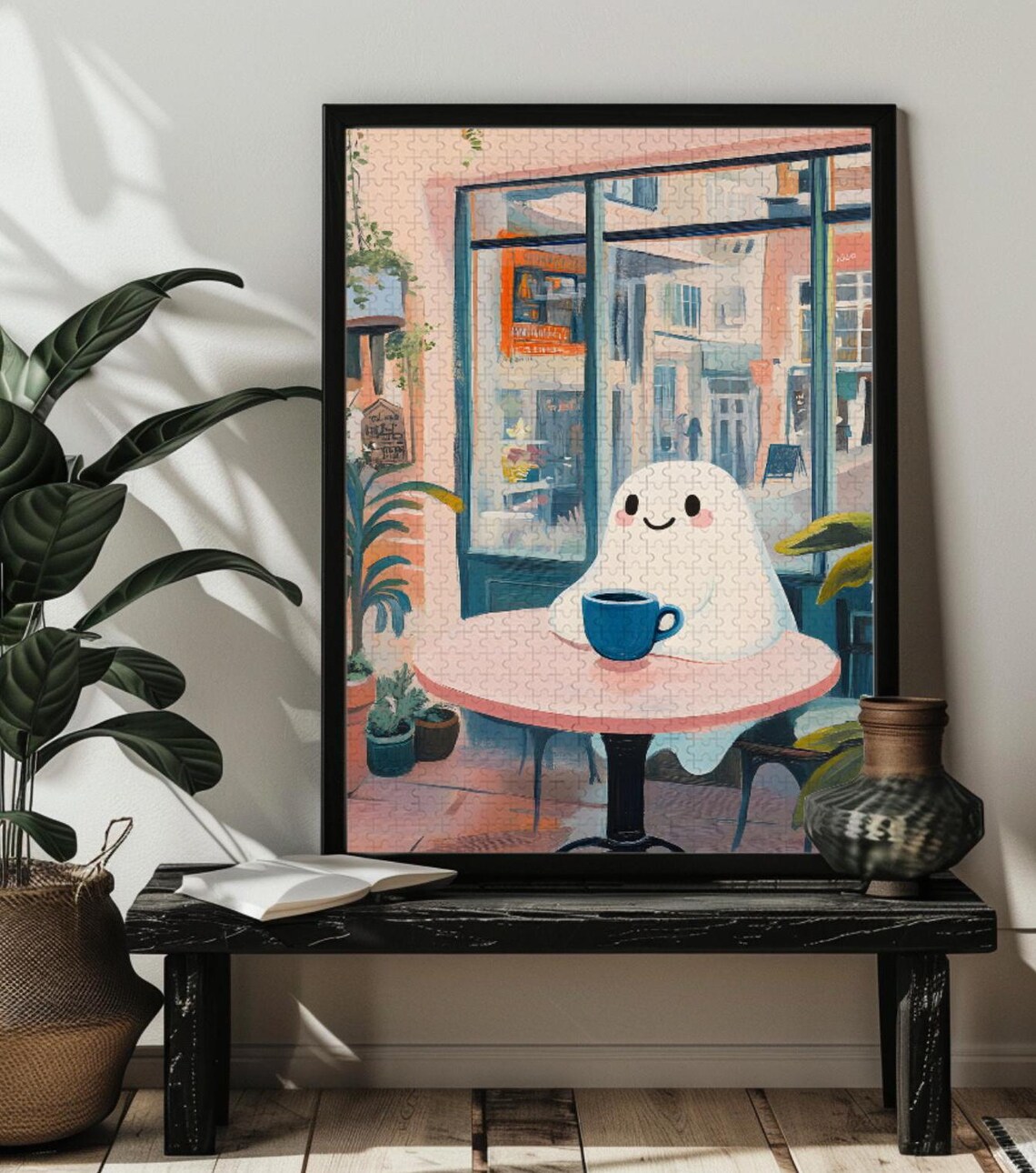 Little Spooky Ghost Drinking Coffee Art Print