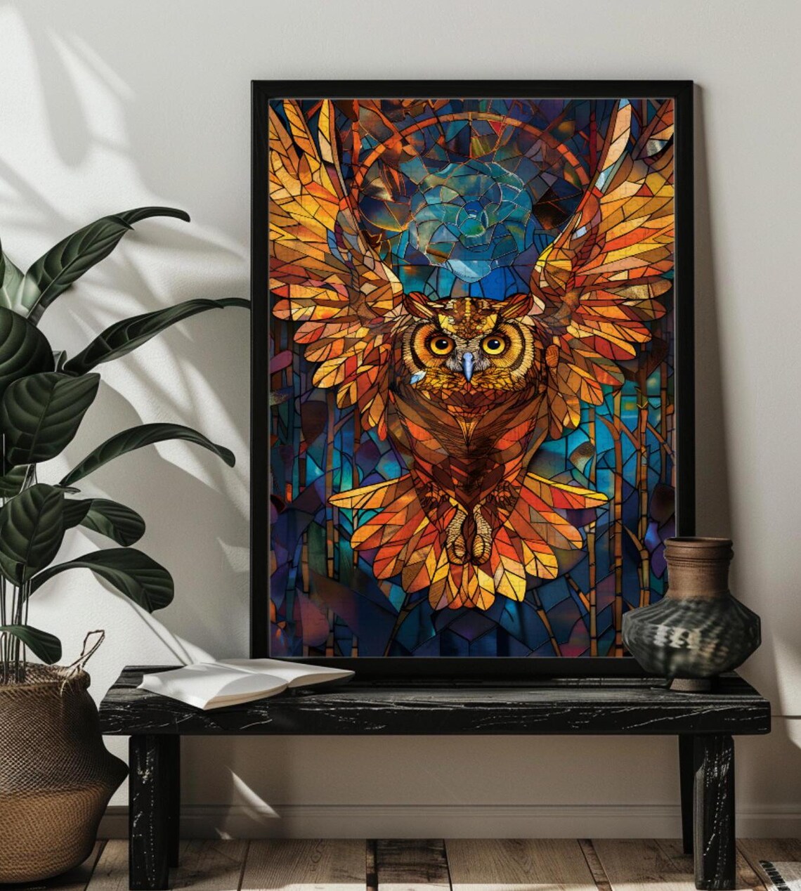 Stained Glass Flying Owl Jigsaw Puzzle Art