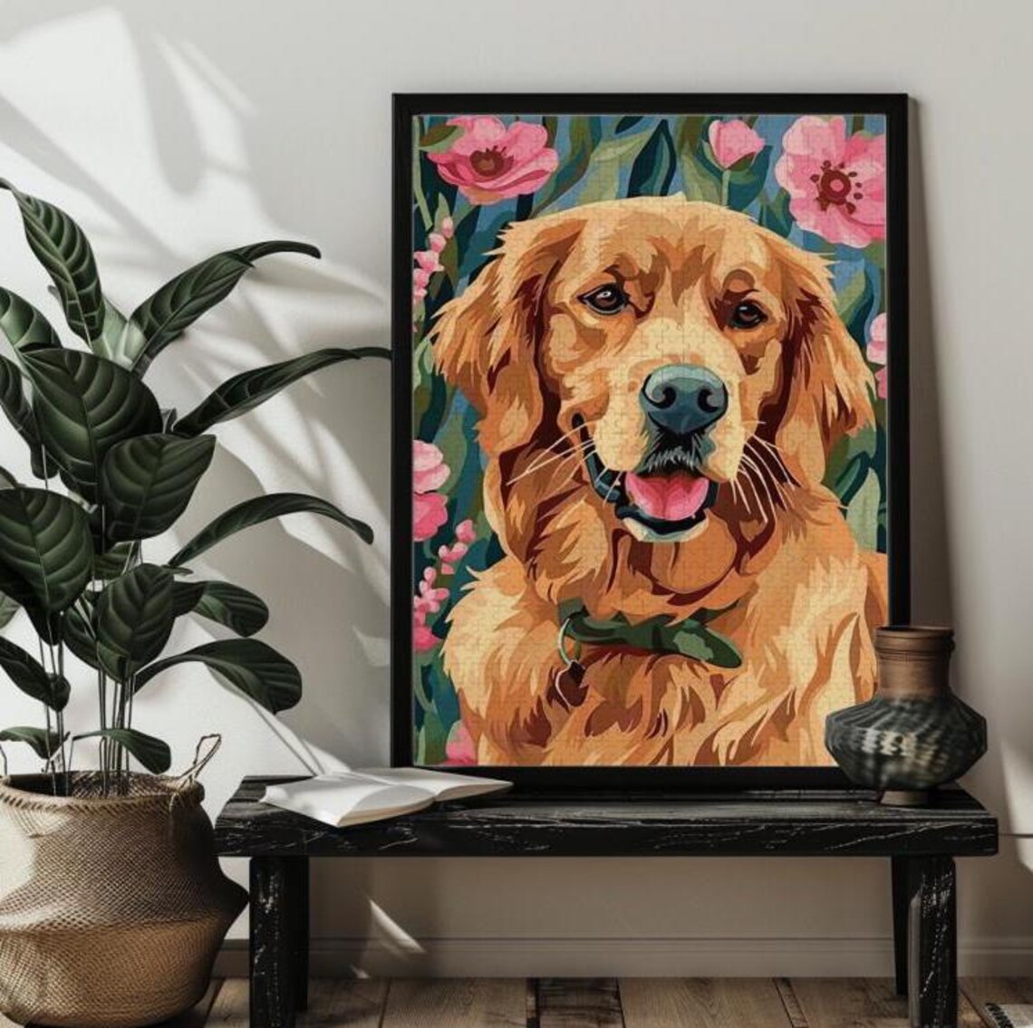 Fashion Golden Retriever Jigsaw Puzzledogs Lovers Giftgolden Retriever Floral Puzzles3005001000 Wood Picture Puzzle Gift For Dadmom
