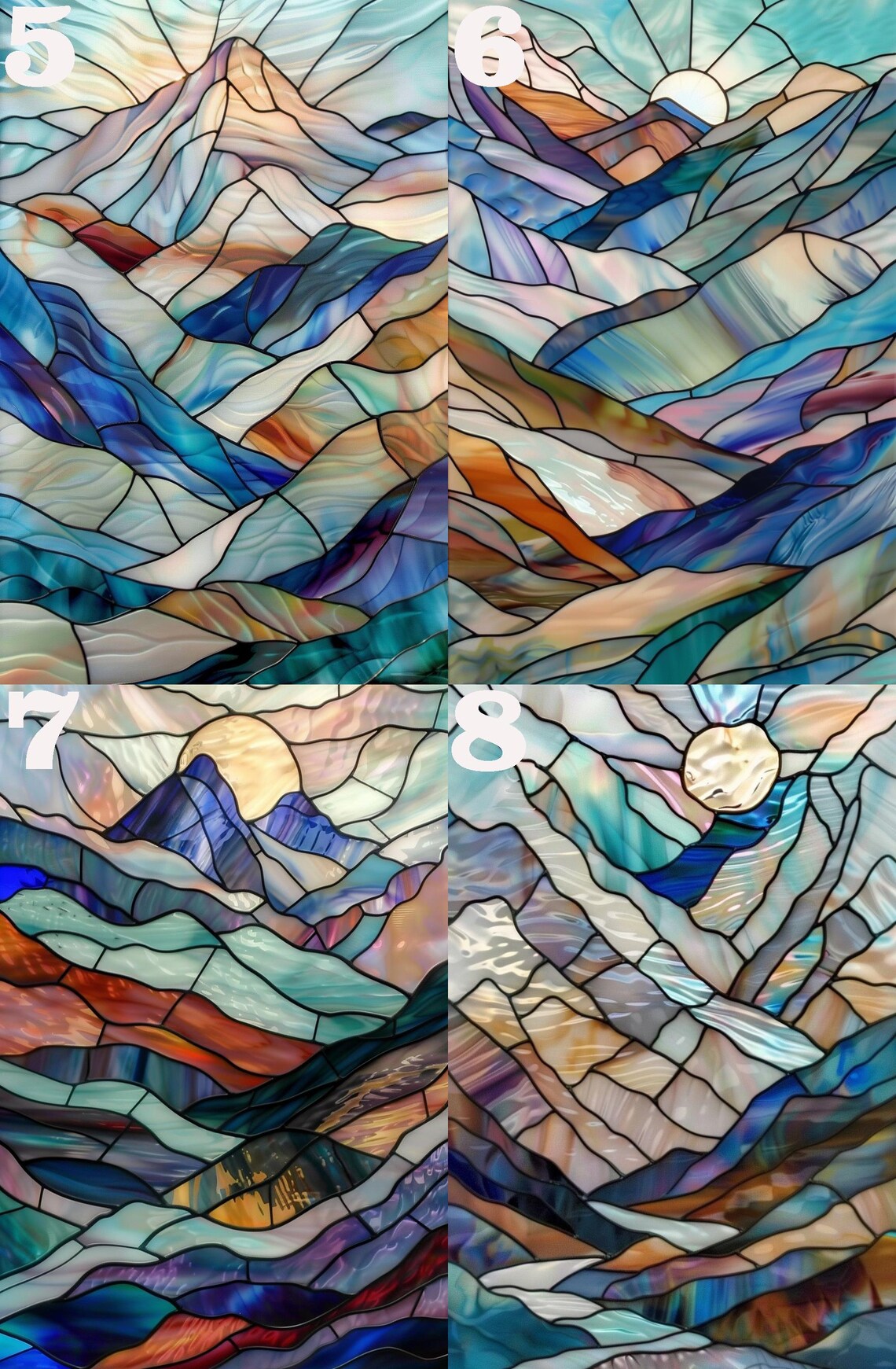 Stained Glass Mountain Range Art Print, Nature - Image 3