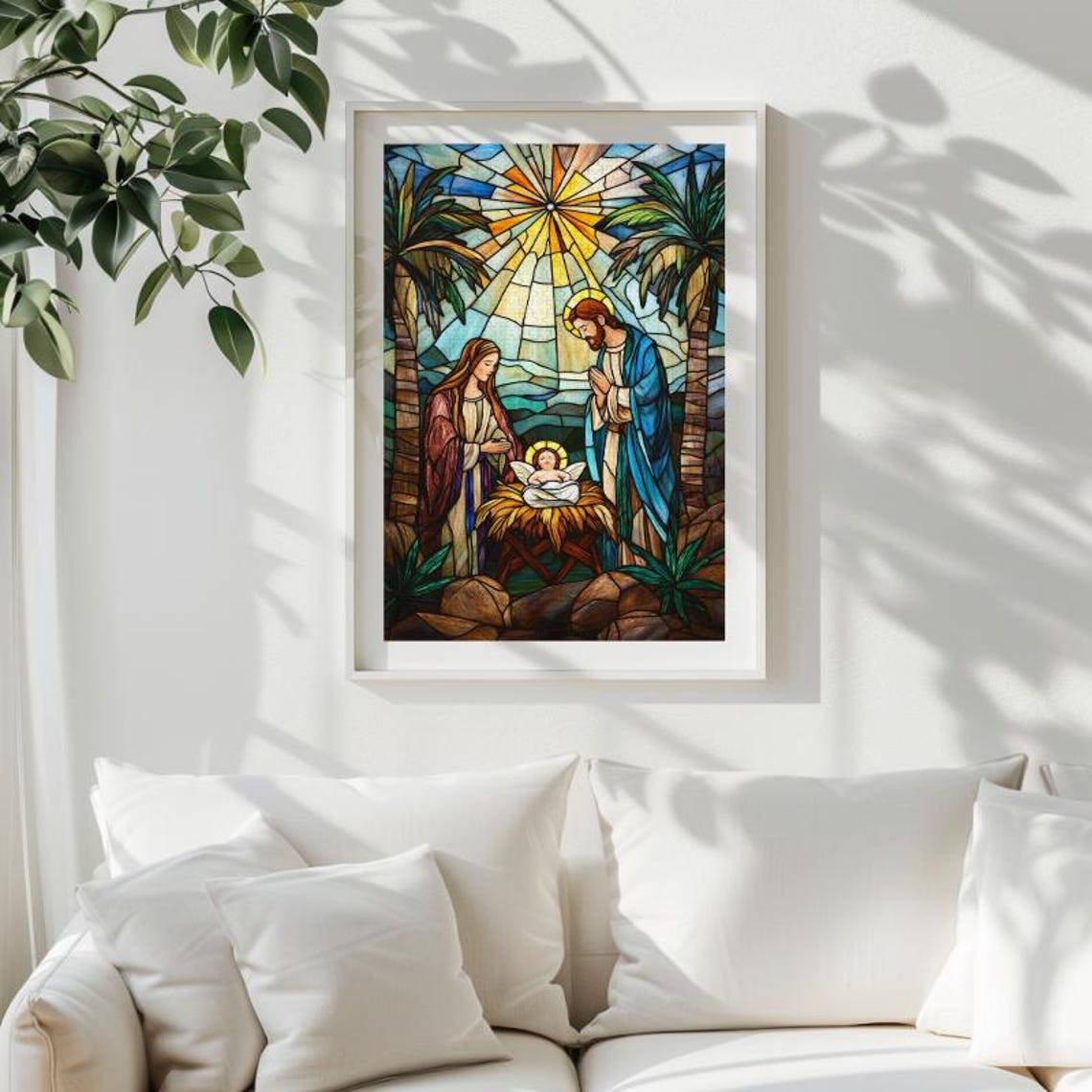 Stained Glass Nativity Scene Mary Joseph and Baby Jesus Poster - Image 4