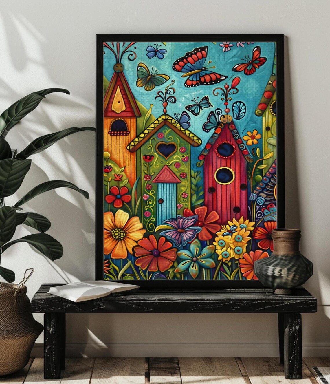 Vibrant Garden Wall Art Print, Wildflower Butterflies