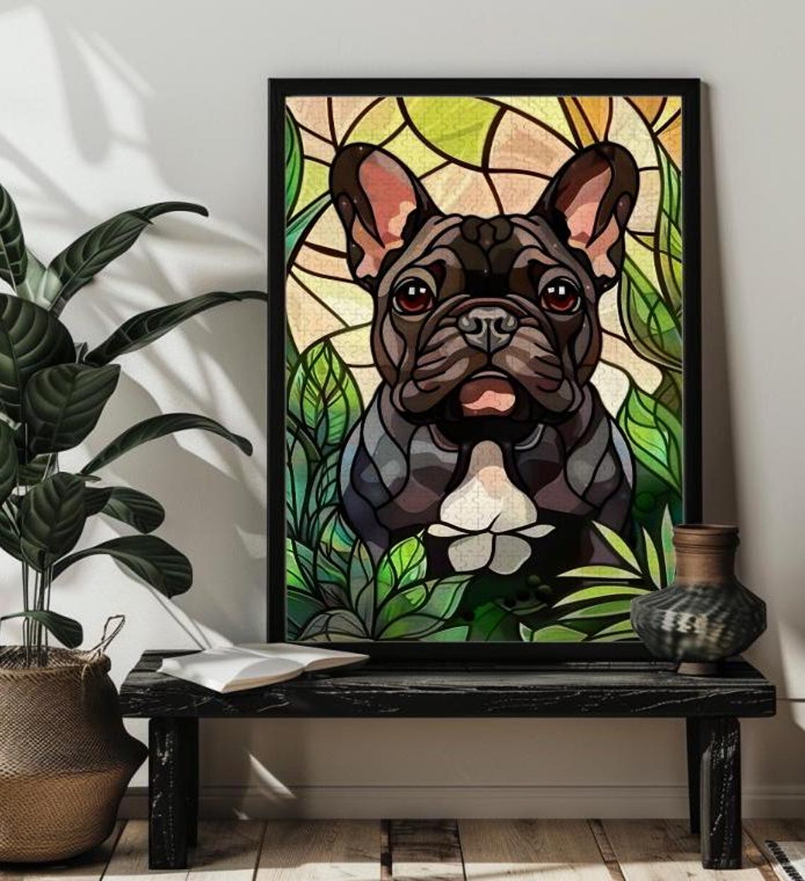 Stained Glass French Bulldog Jigsaw Puzzle For Adult French Bulldog Gift For Dadhusband 1000 Piece Family Puzzles Colorful Dog Puzzle Art