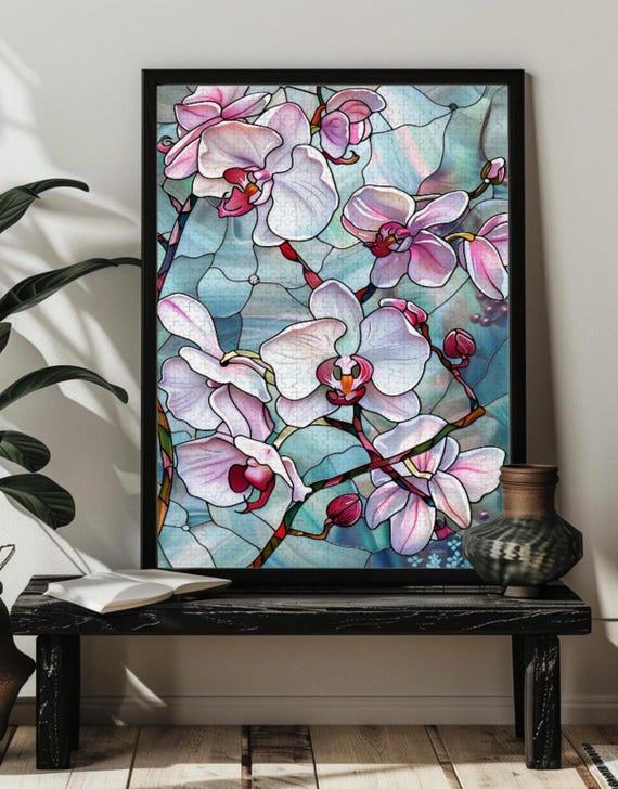 Stained Glass Butterfly Orchid Jigsaw Puzzle 300 500 1000 Piece Wooden Orchid Puzzles Phalaenopsis Artorchid Floral Wall Artgift For Mom