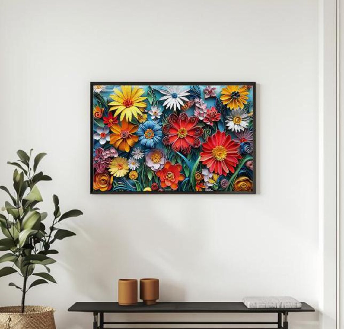 Colorful Handmade Quilled Paper Wildflowers Bouquet Art Poster - Image 2