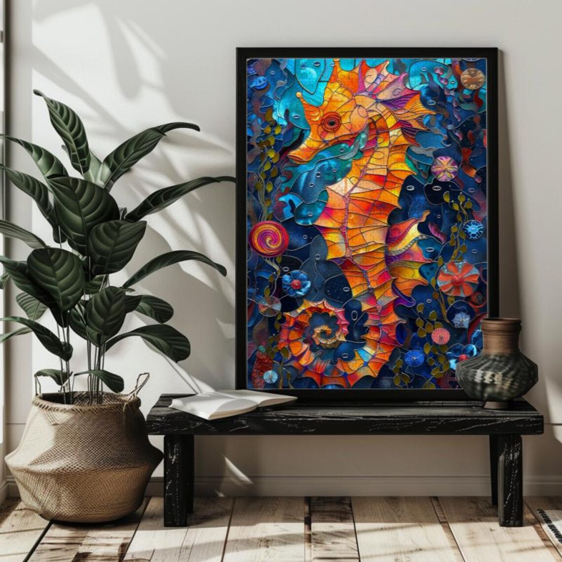 Stained Glass Seahorse Jigsaw Puzzle Art Print - Image 2