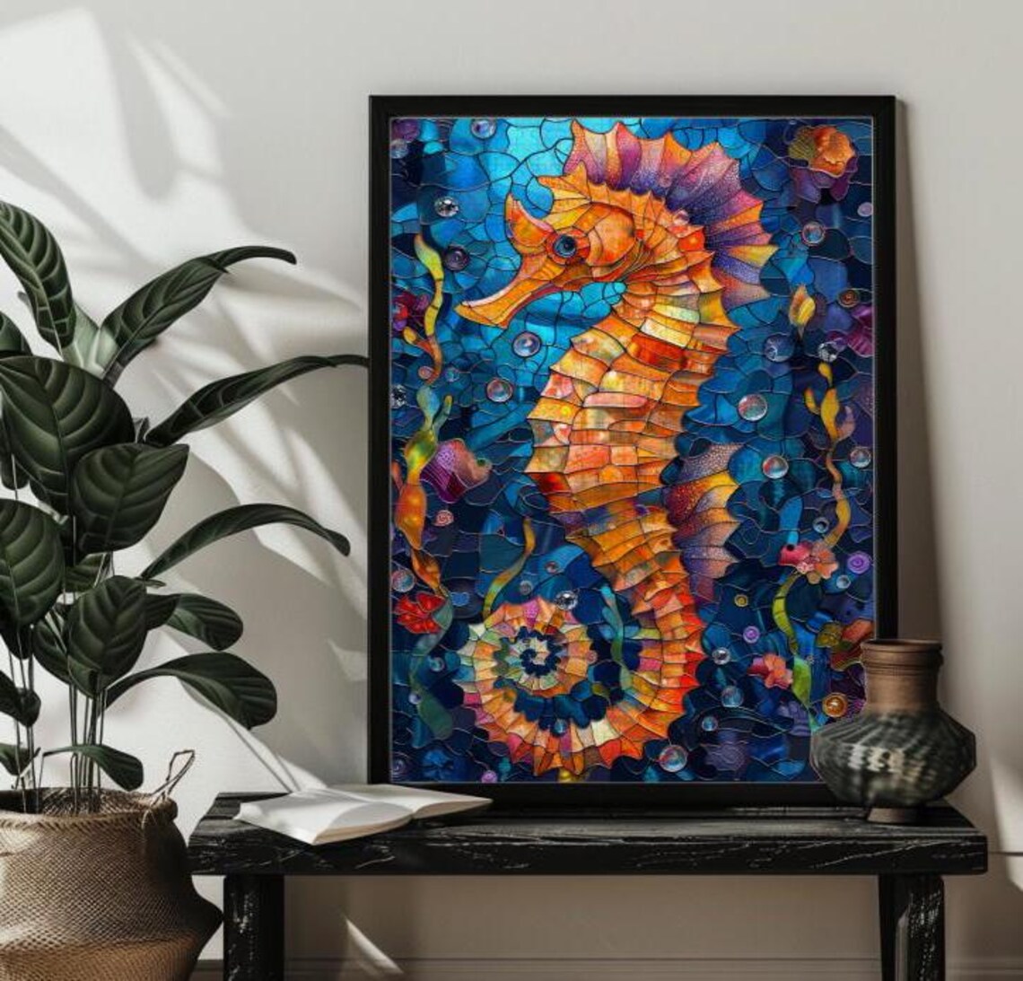 Stained Glass Seahorse Jigsaw Puzzle Art Print - Image 3