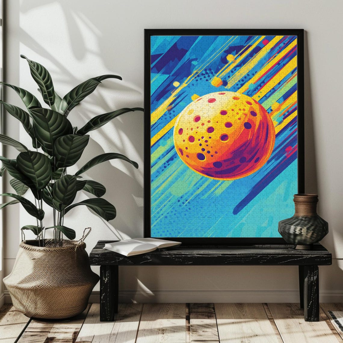 Retro Pop Art Pickleball Ball Yellow Comic Burst Sports Poster - Image 2