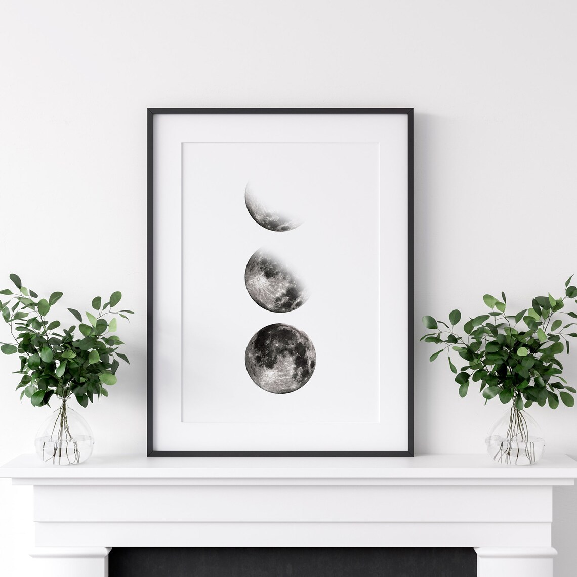 Moon Phase Print, Black and White Celestial Art