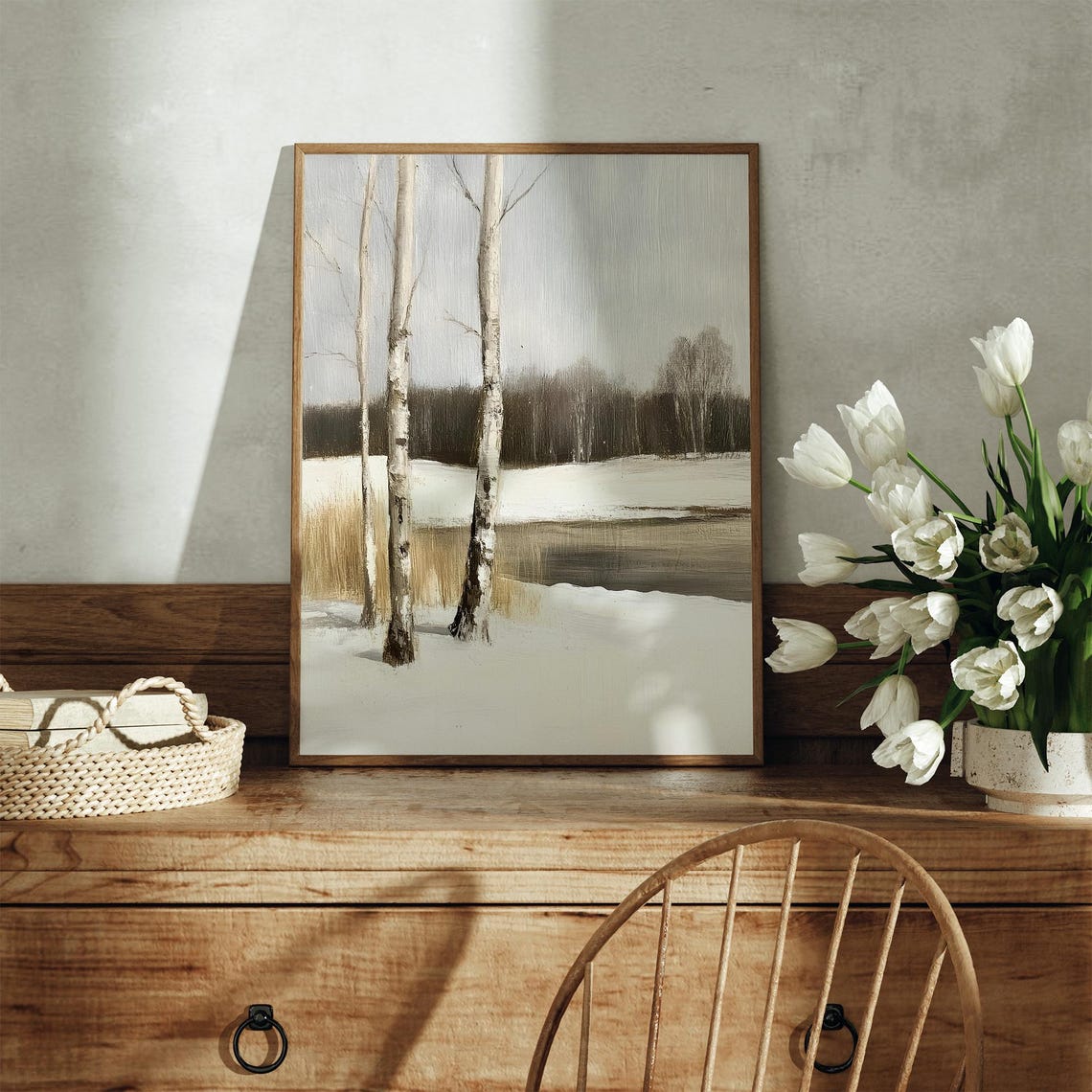 Birch Trees In Snow Vintage Winter Forest Landscape Painting Poster - Image 3
