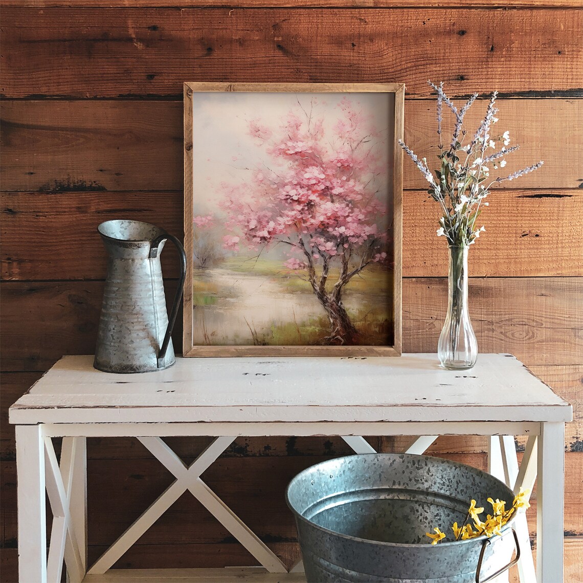 Pink Tree Oil Painting, Farmhouse Botanical Print - Image 3