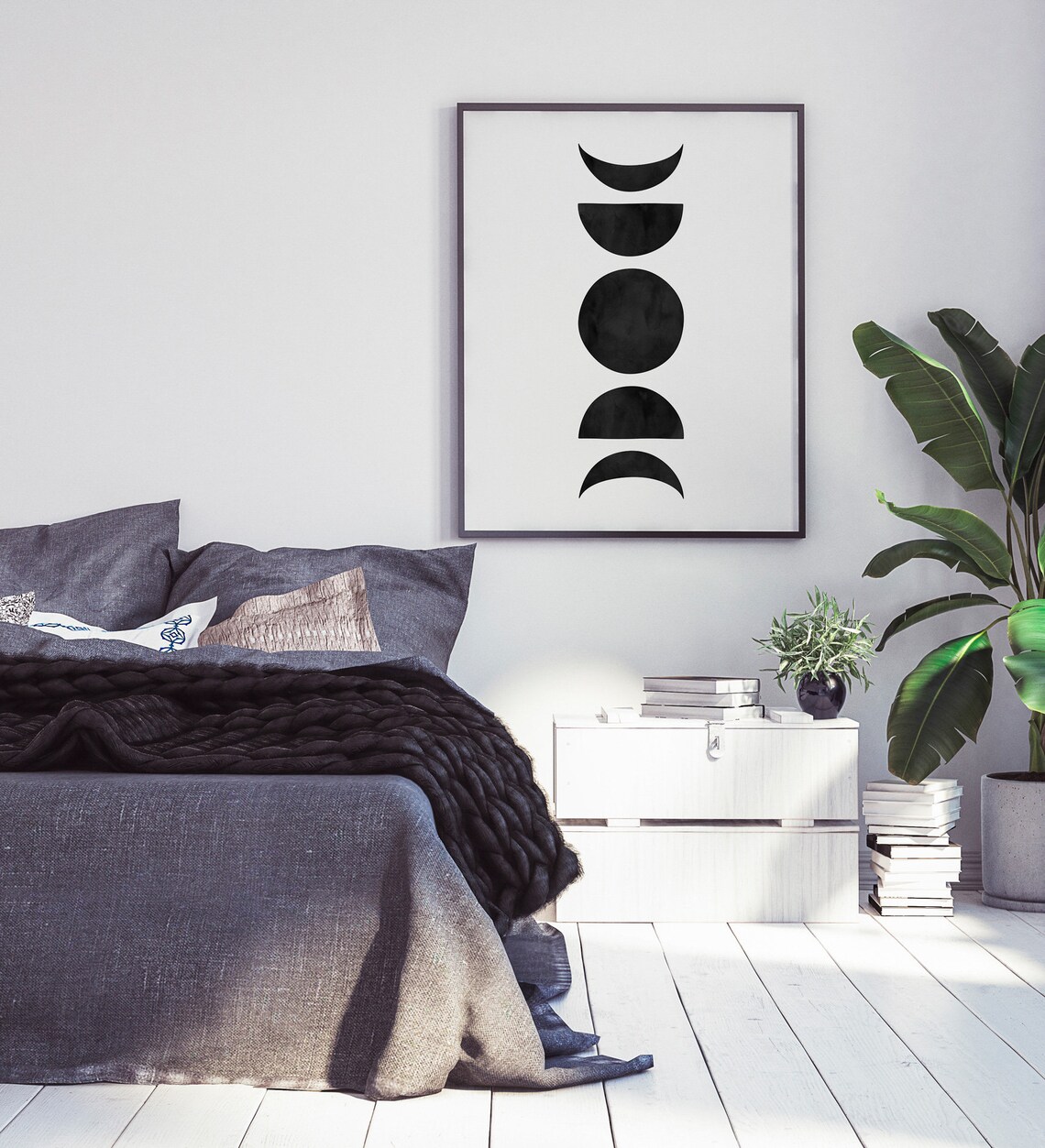 Phases Of Moon Black And White Art Print - Image 4
