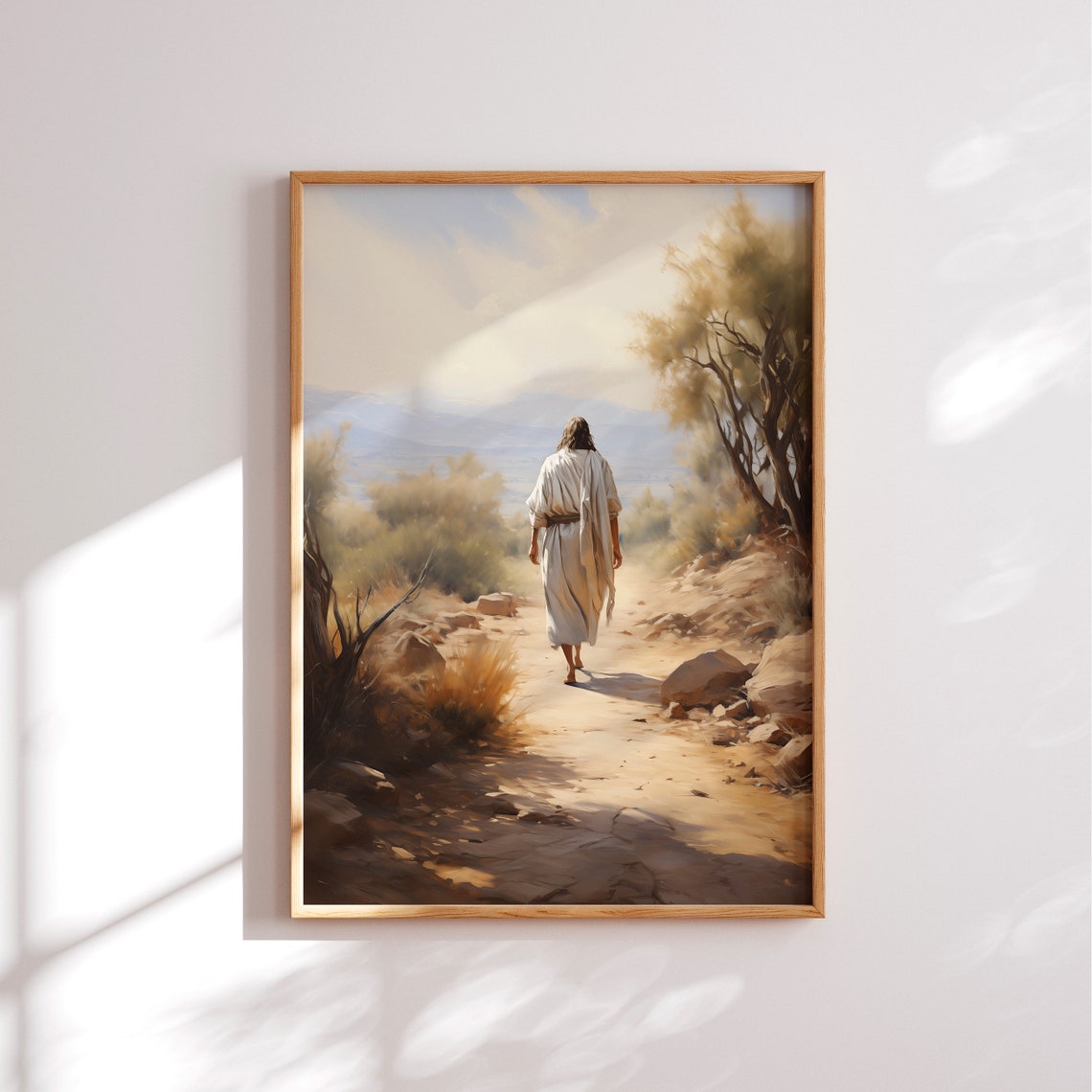 Jesus Walking on the Path Warm Tonal Christian Landscape Poster - Image 3
