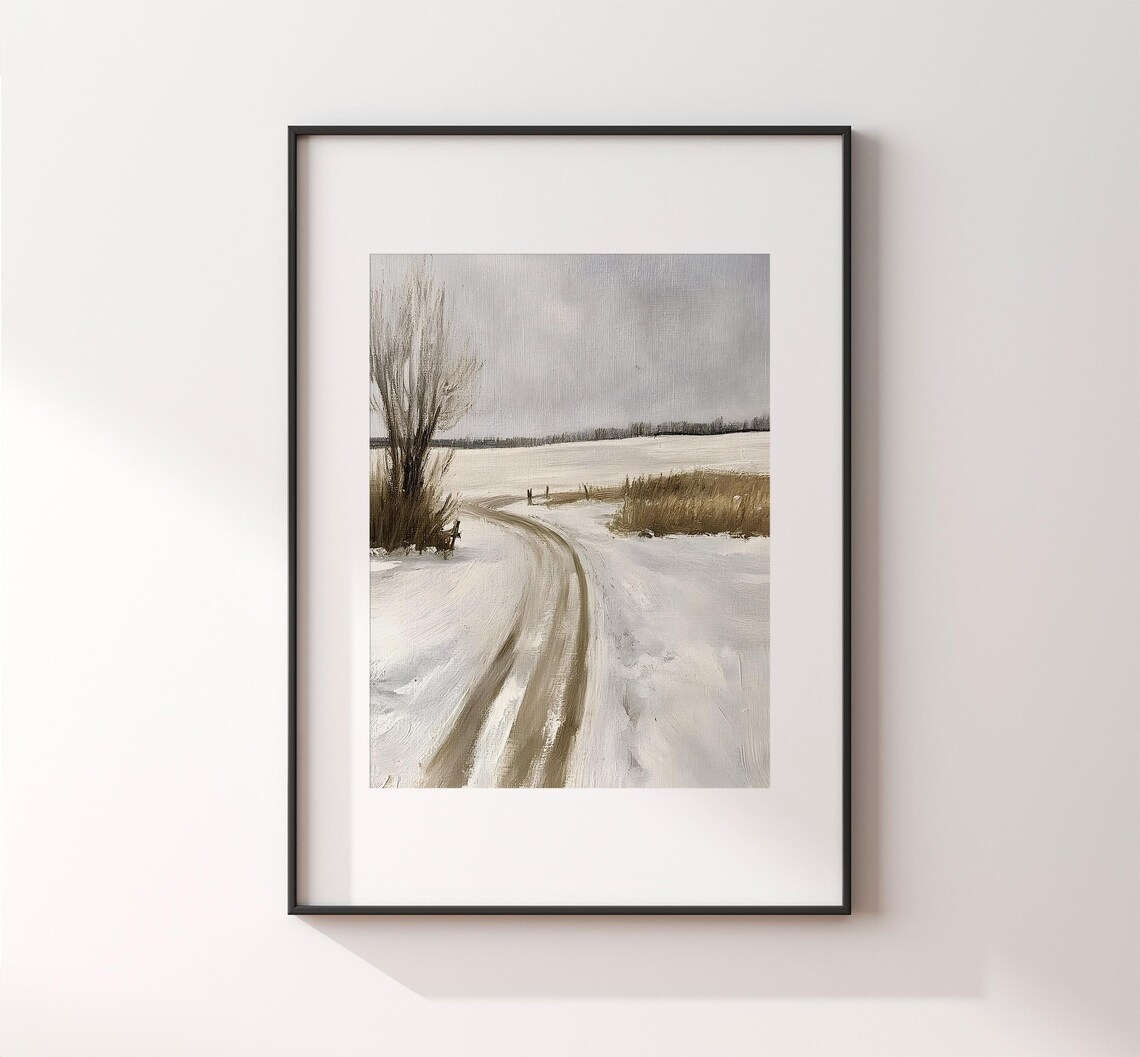 Vintage Winter Landscape, Neutral Snow Scene - Image 2
