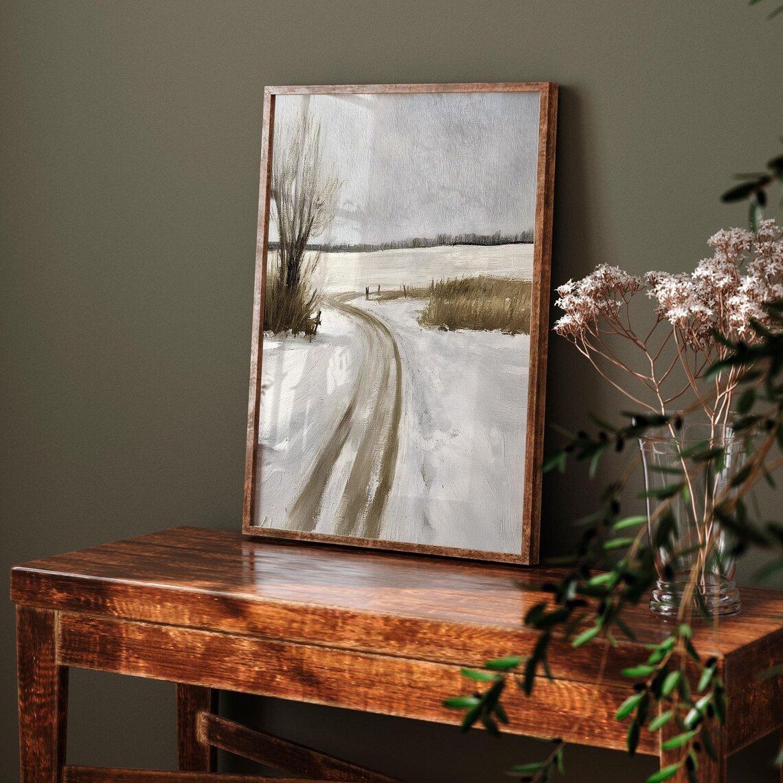 Vintage Winter Landscape, Neutral Snow Scene - Image 6