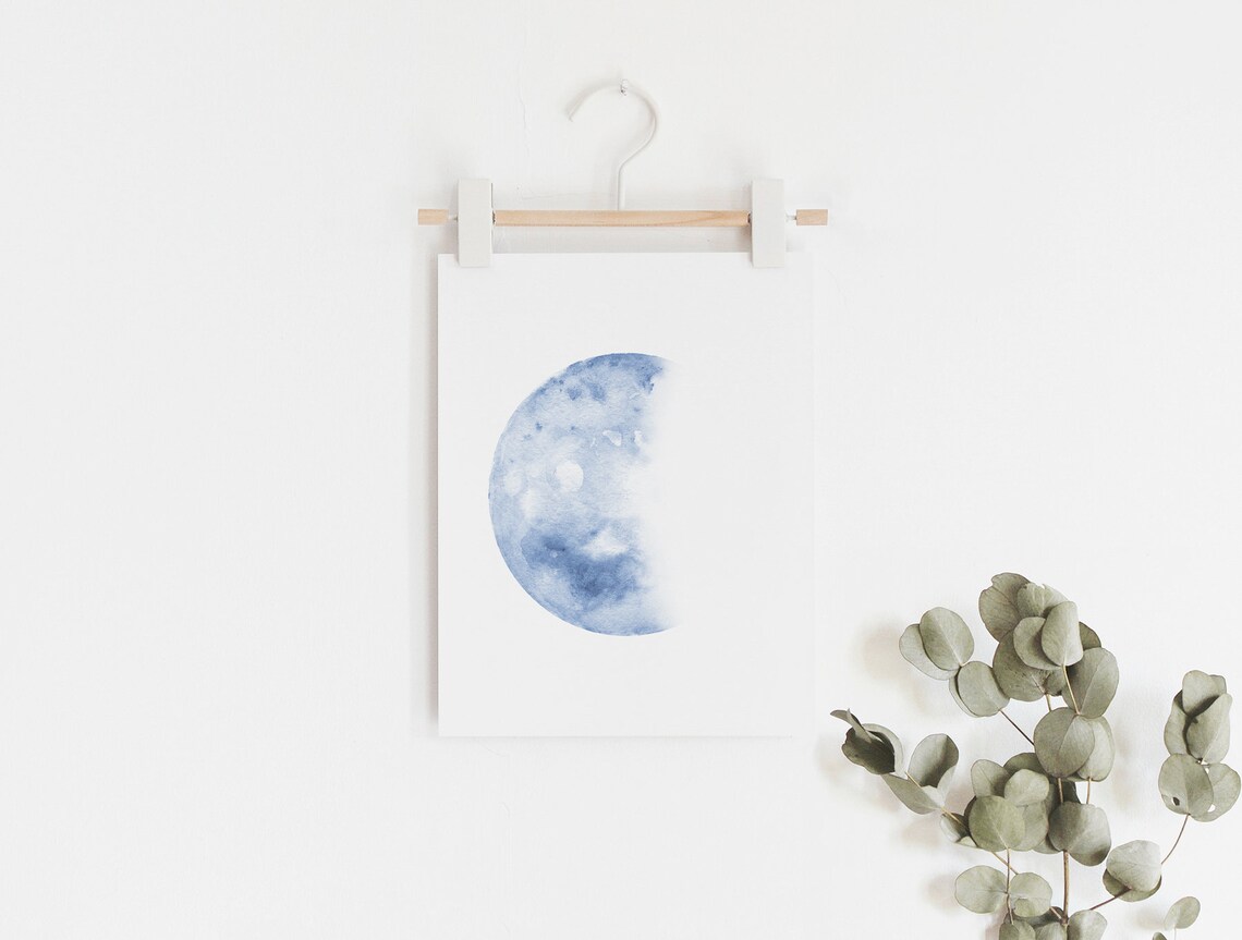 Blue Moon Phase Print, Navy Lunar Phases Nursery Art - Image 2