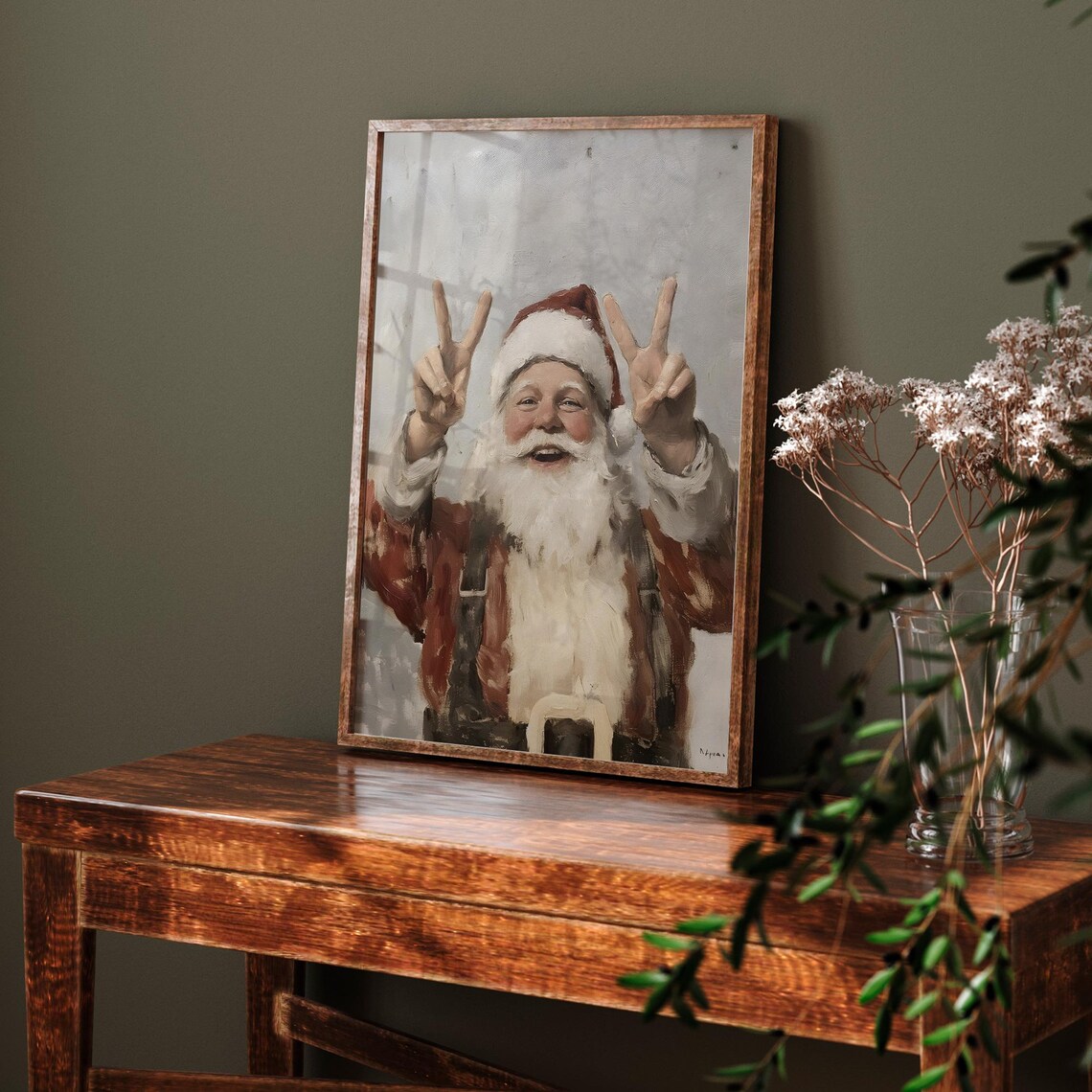 Jolly Santa Claus Peace Signs Vintage Christmas Portrait Poster - Image 6