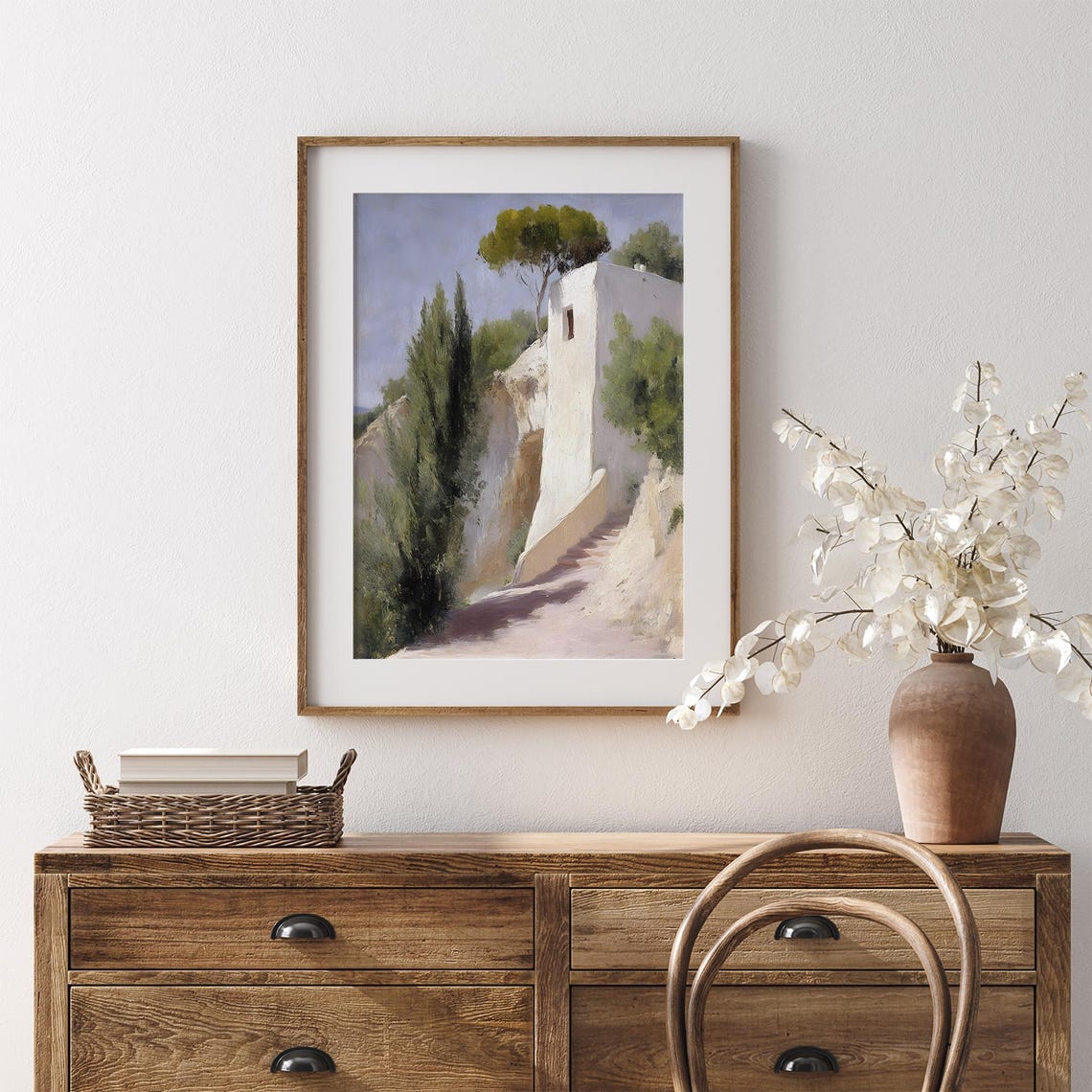 Mediterranean Hillside Villa Cypress Trees Sunlit Coastal Poster - Image 7