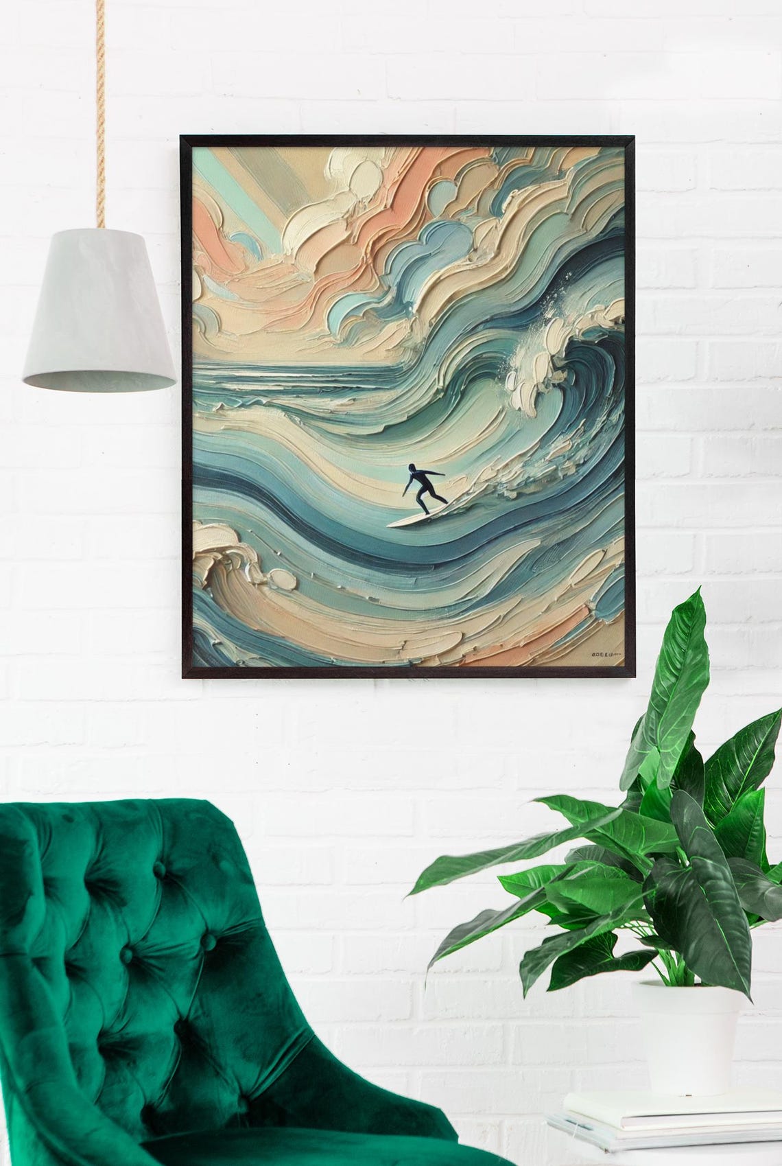 Surfer Oil Painting Print Ocean Wave Wall Art Coastal Surf Decor - Image 2