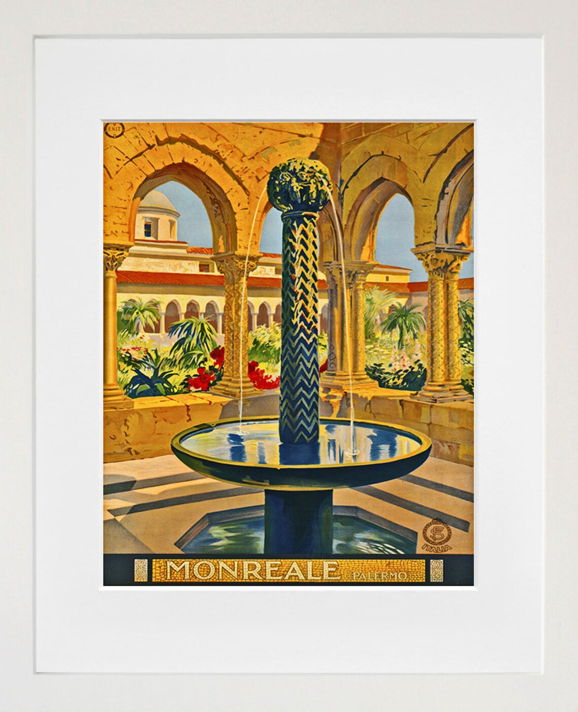 Monreale Palermo Cloister Fountain Vintage Sicily Italy Poster