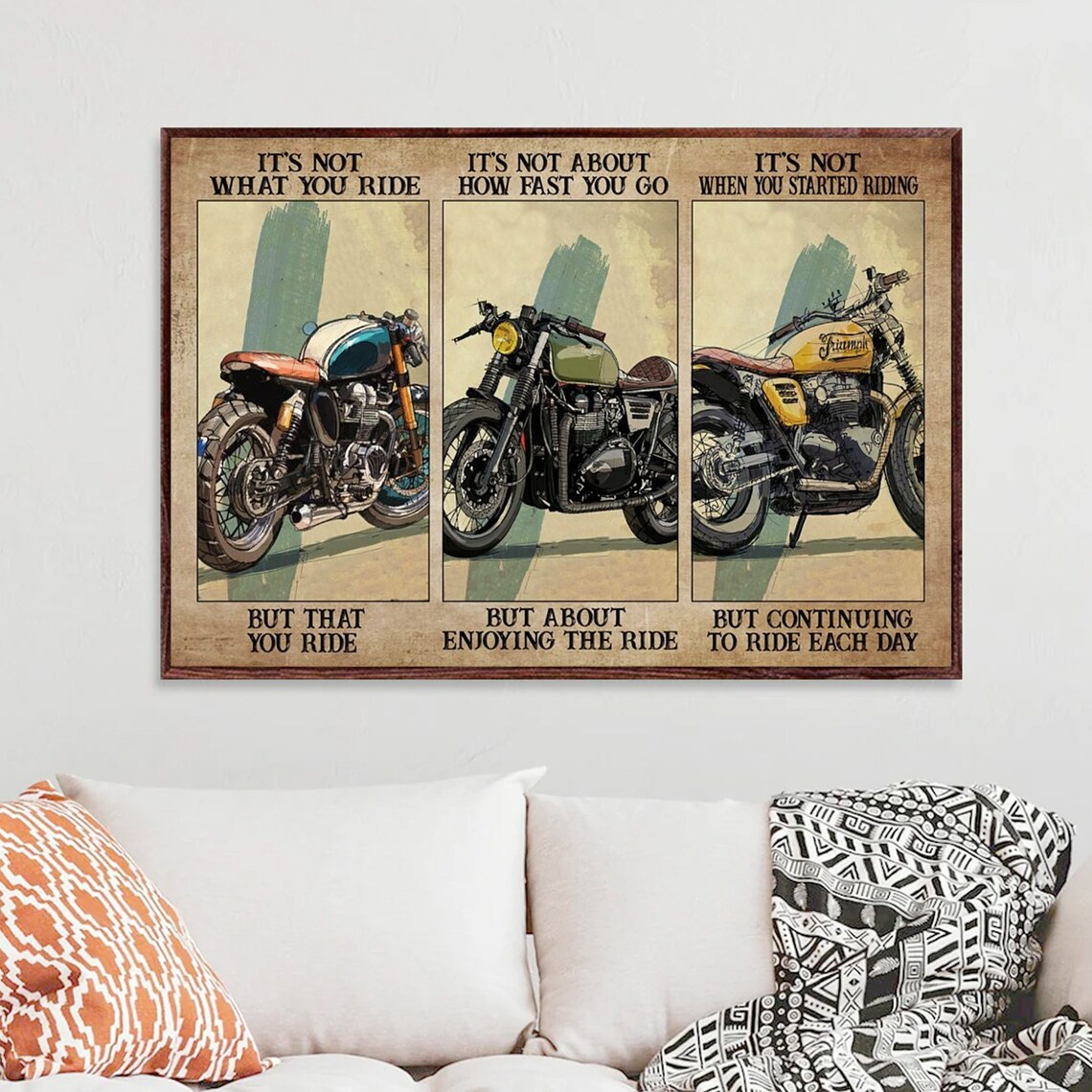 Vintage Motorcycle Triptych 'It's Not What You Ride' Rider Poster - Image 3