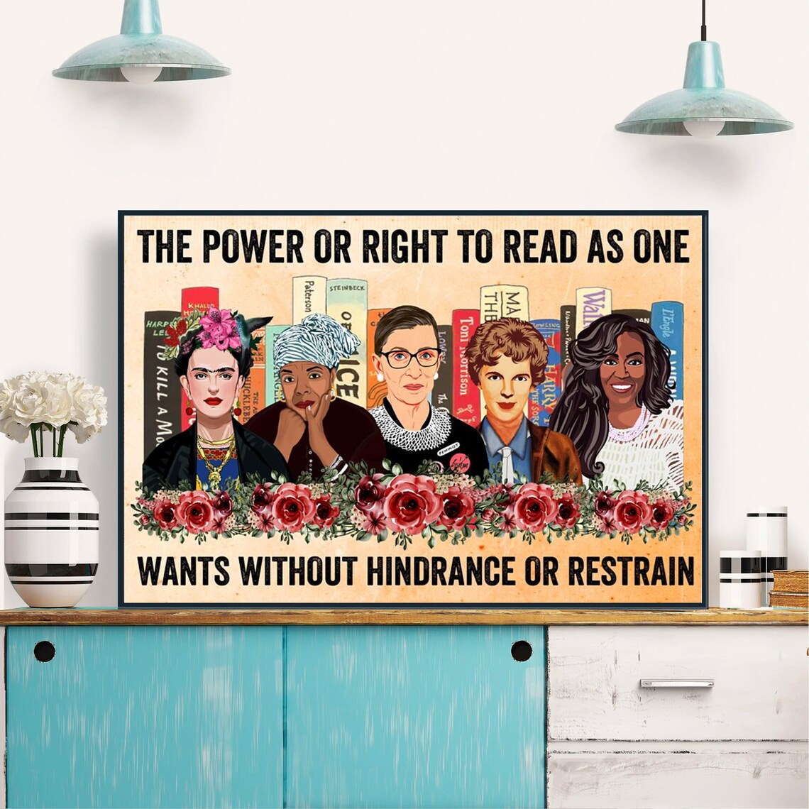 The Power To Read As One Feminist Icons Book Lover Floral Poster