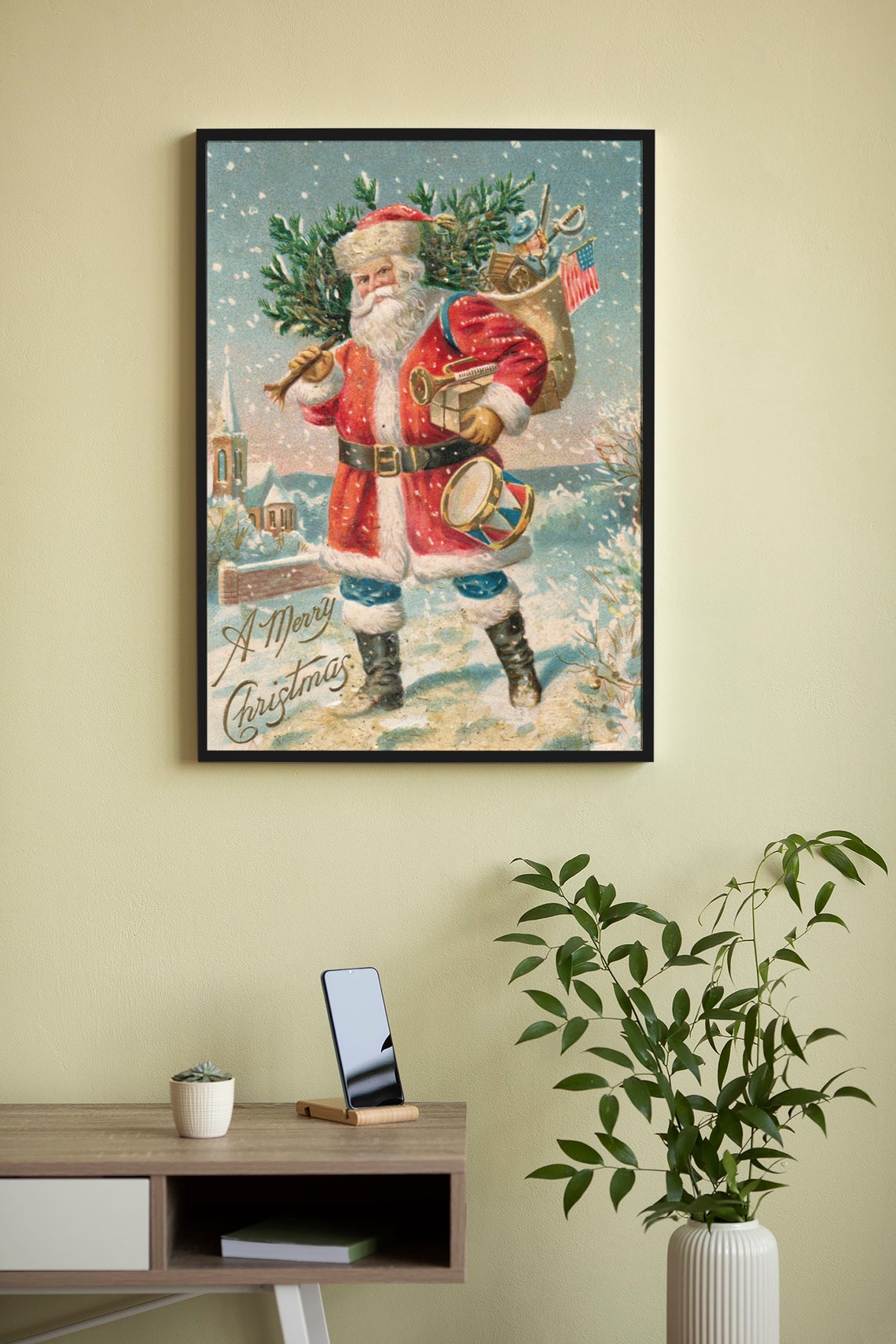 Vintage Santa Claus A Merry Christmas Holiday Toy Sack Poster - Image 4