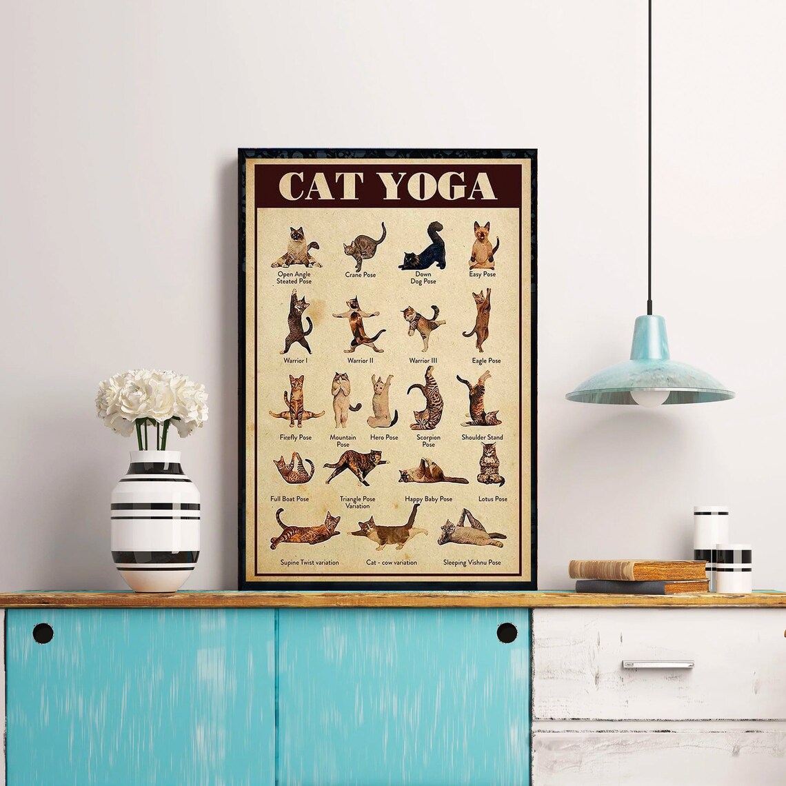 Cat Yoga Poses Chart Funny Hilarious Vintage Feline Kitty Poster - Image 3