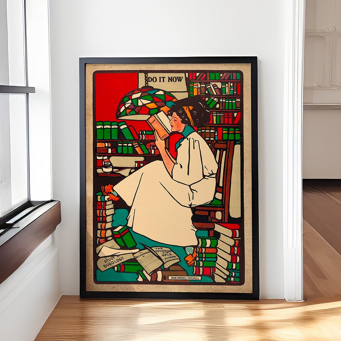 Woman Reading In A Library Sadie Wendell Mitchell Art Nouveau Poster
