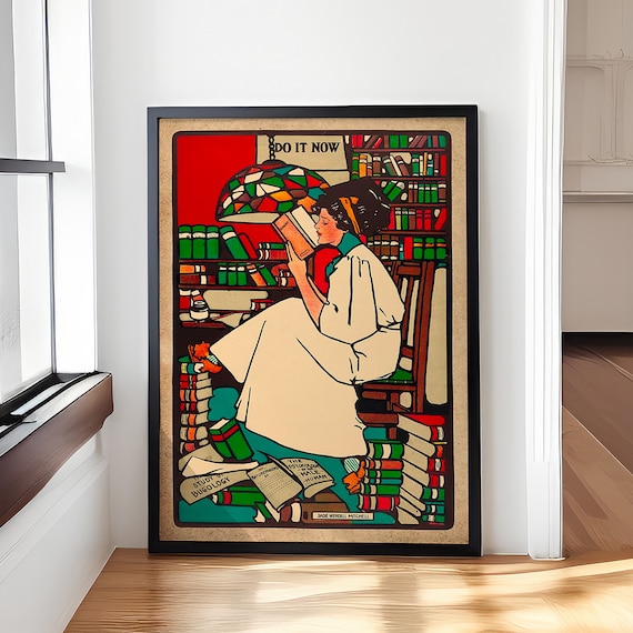 Woman Reading In A Library Sadie Wendell Mitchell Art Nouveau Poster