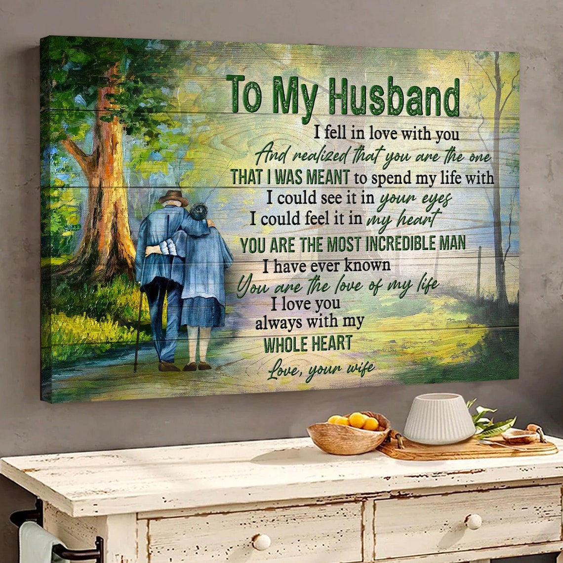 To My Husband Old Couple In Love Walking In The Forest Gift For Husband Wife Couple Love Family Old Couple Poster - Image 4