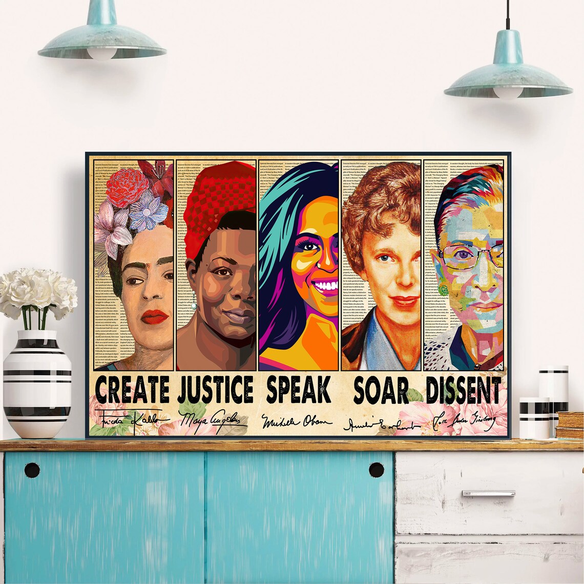 Inspirational Women History Frida Kahlo Michelle Obama Pop Art Poster - Image 3
