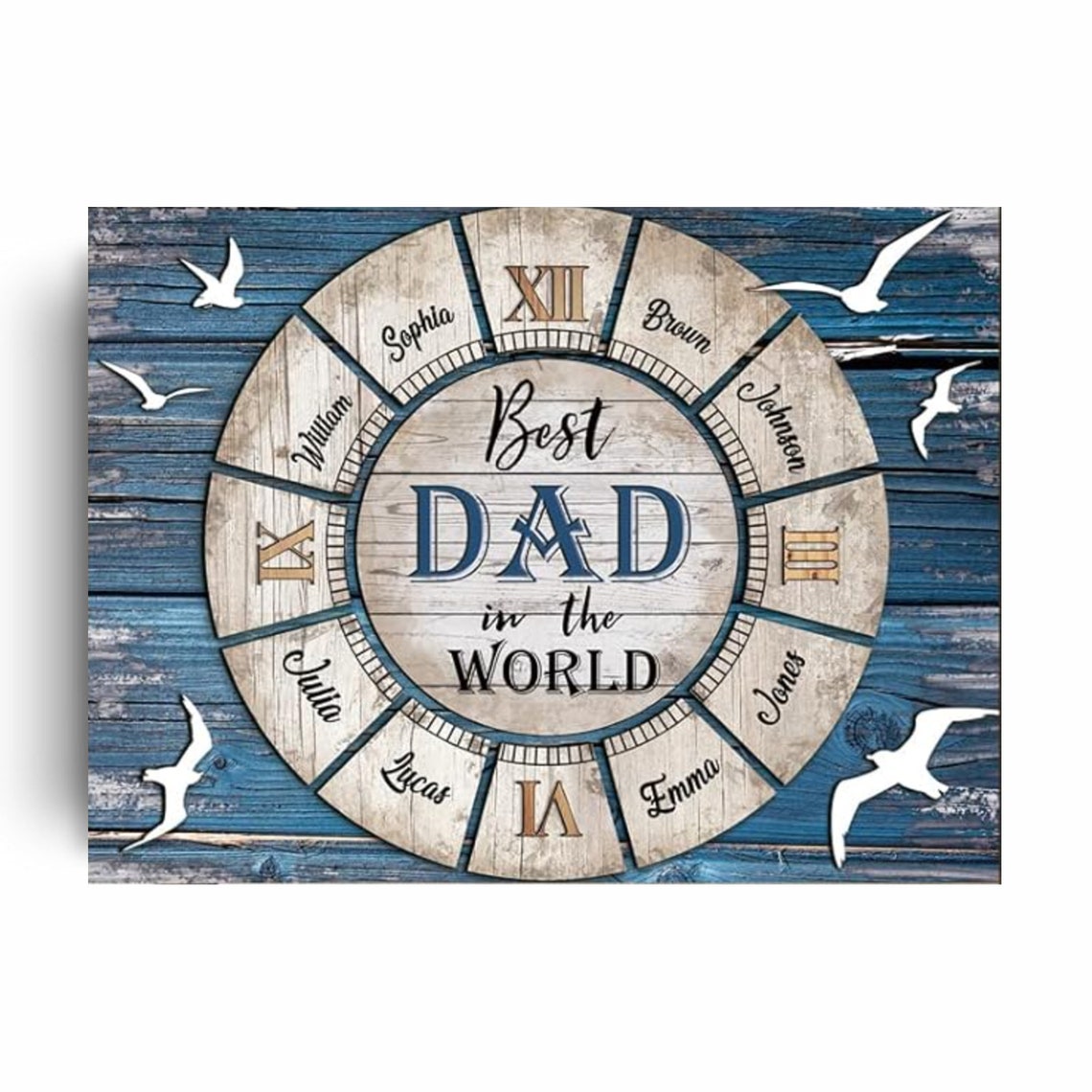 Best Dad In The World Compass Clock Custom Family Names Poster - Image 4
