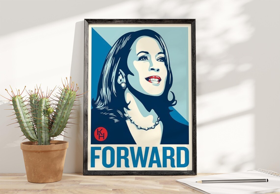 Kamala Harris Forward 2024 Campaign Blue Portrait Political Poster