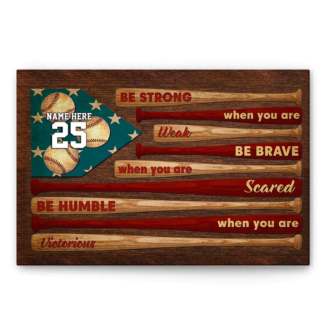 Be Strong Be Brave Baseball Bat Flag Inspirational Poster Art - Image 3