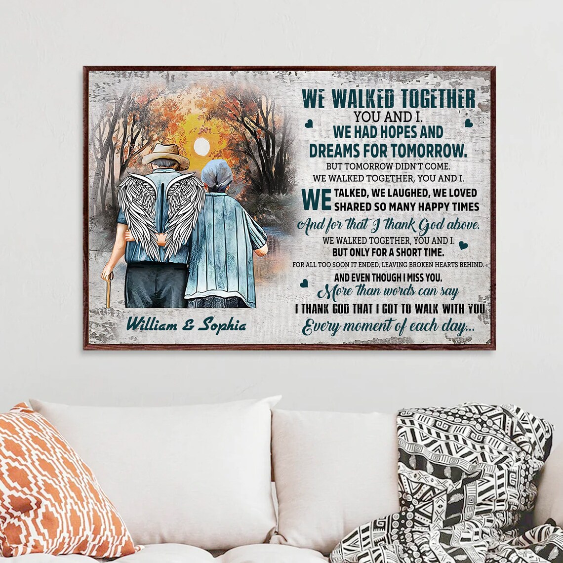We Walked Together Memorial Couple Angel Wings Heaven Tribute Poster - Image 4