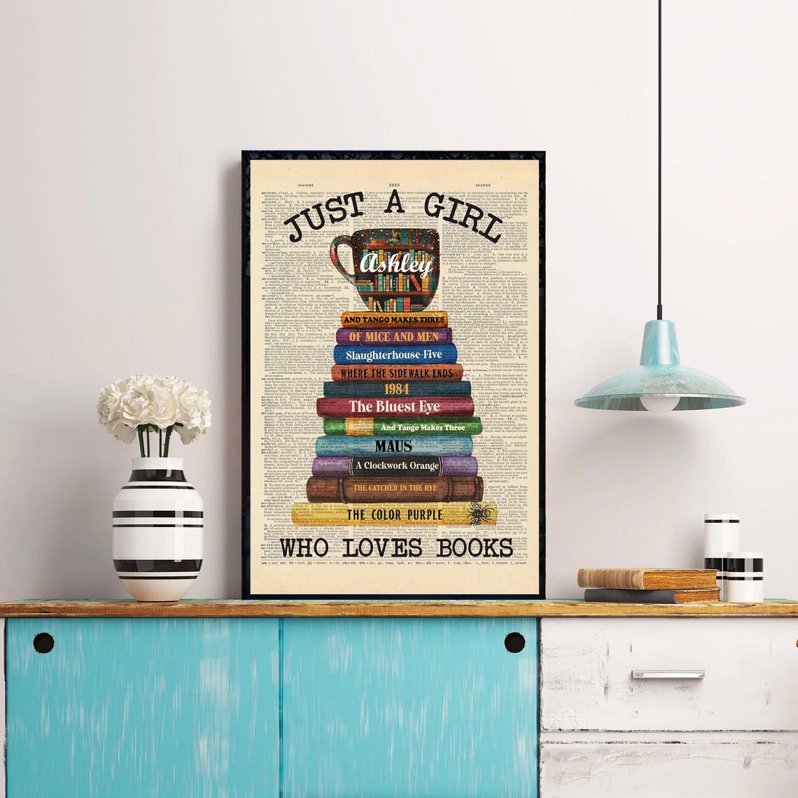 Personalized Book Collection Just A Girl Who Loves Book Poster Wall Art Gift For Book Lovers Gift For Her - Image 3
