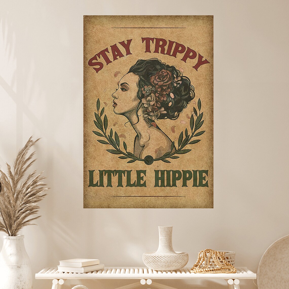 Stay Trippy Little Hippie Vintage Floral Woman Retro Boho Poster - Image 3