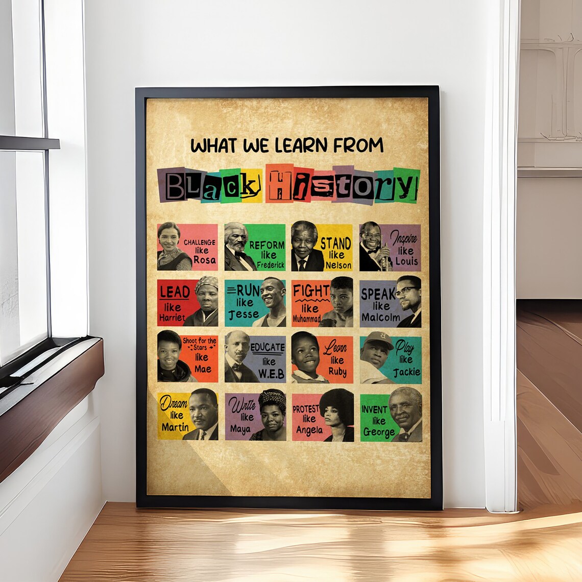 What We Learn From Black History Heroes Grid Educational Poster