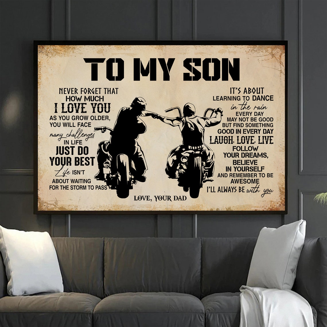 To My Son Love From Dad Biker Motorcycle Ride Vintage Gift Poster - Image 2