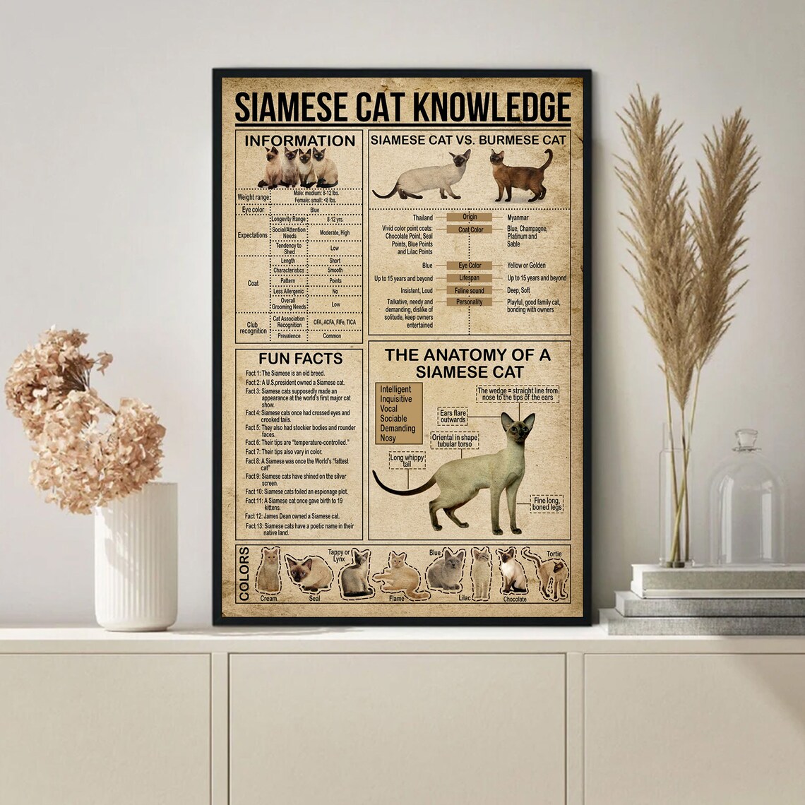Siamese Cat Lover Gift, Cat Knowledge Art - Image 4