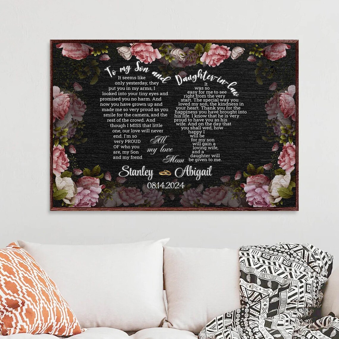 To My Son and Daughter in Law Floral Wedding Day Letter Poster - Image 3