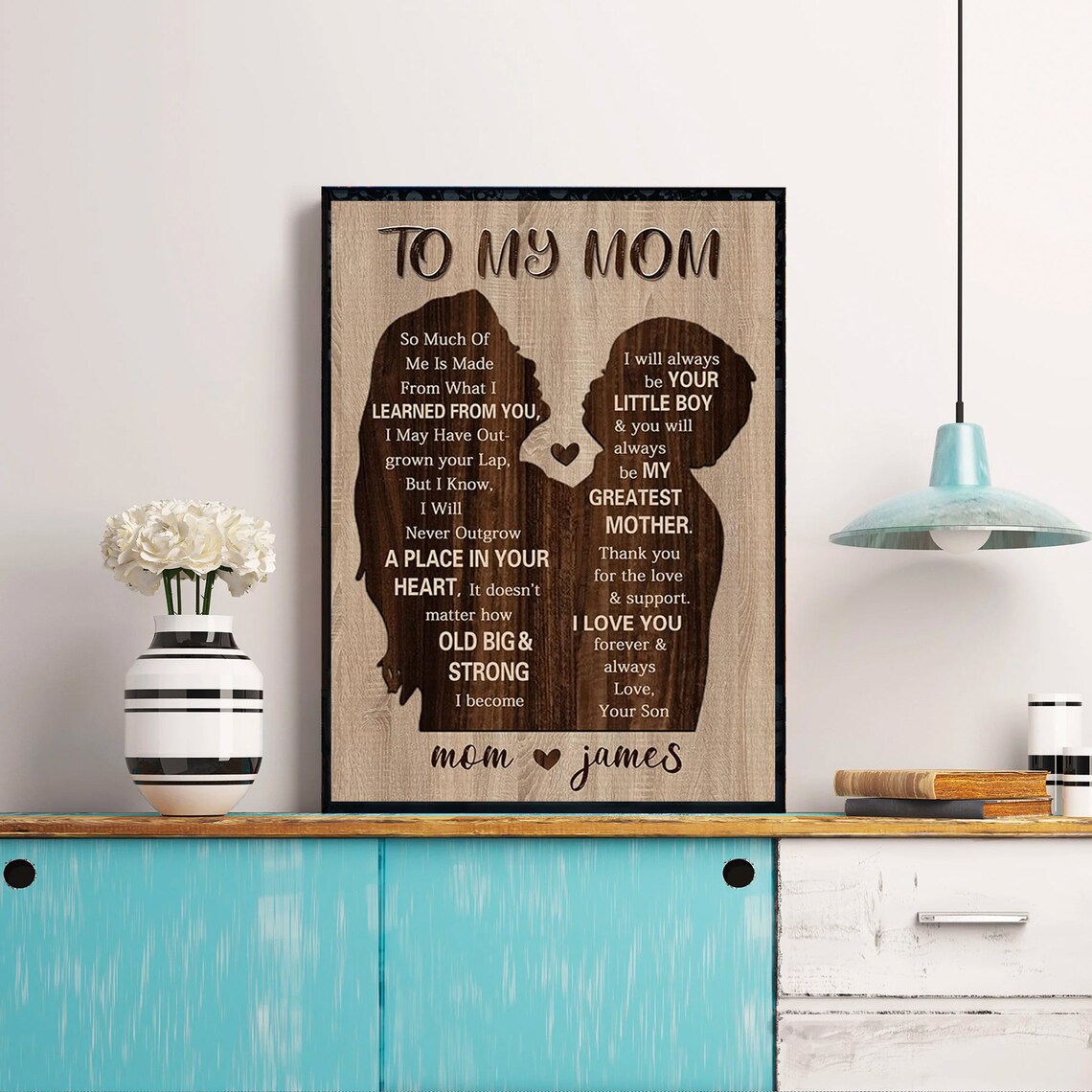 To My Mom Son Silhouette Wood Carving 'Your Little Boy' Poster - Image 2